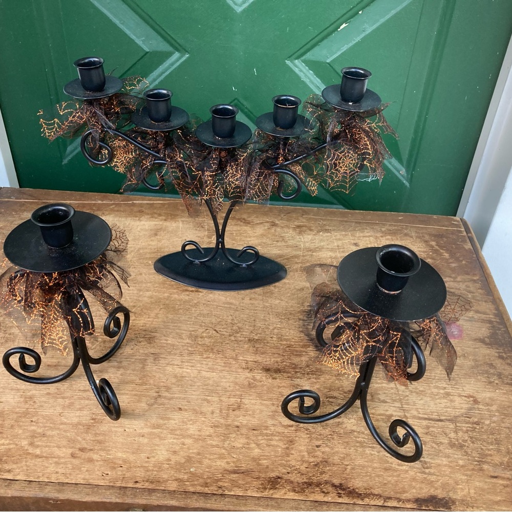 Halloween 3 Pc Candle Set 1-5 Candle Candelabra 2-Single Candle Holders $22